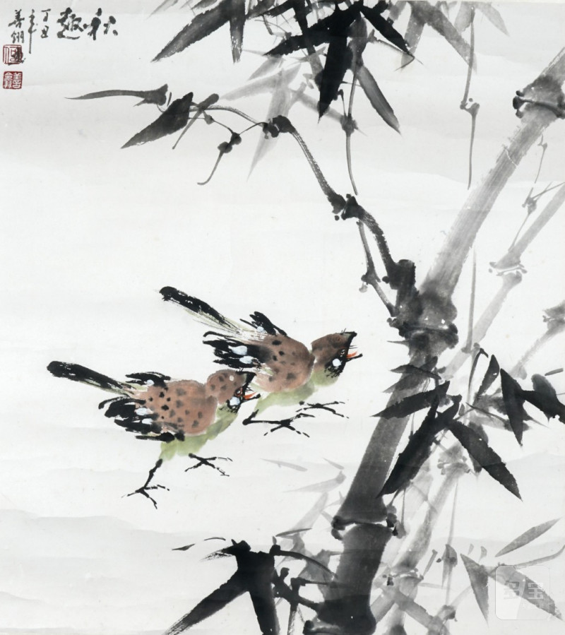    何善翎 竹雀圖